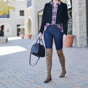 WAYF Plaid Open Back Button-Up Top